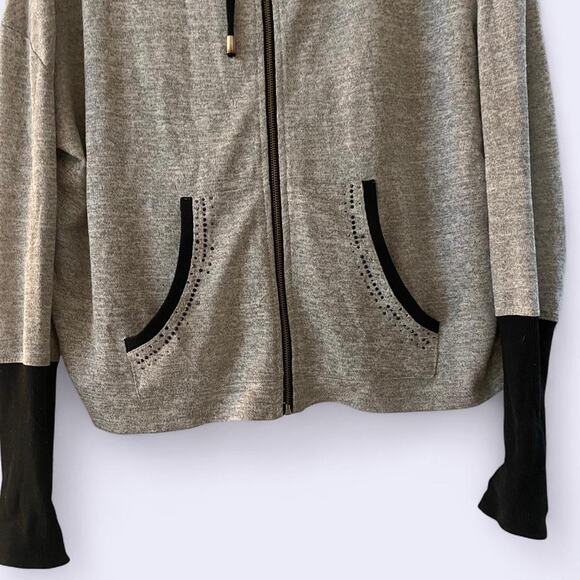 Grey Zip Up Hoodie with black sleeves - Picture 3 of 5